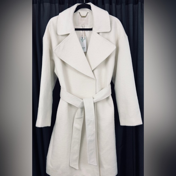 “Guess” - Cream Snow White Belted Trench Coat (Sustainable Wool Garment) NWT - Picture 2 of 15